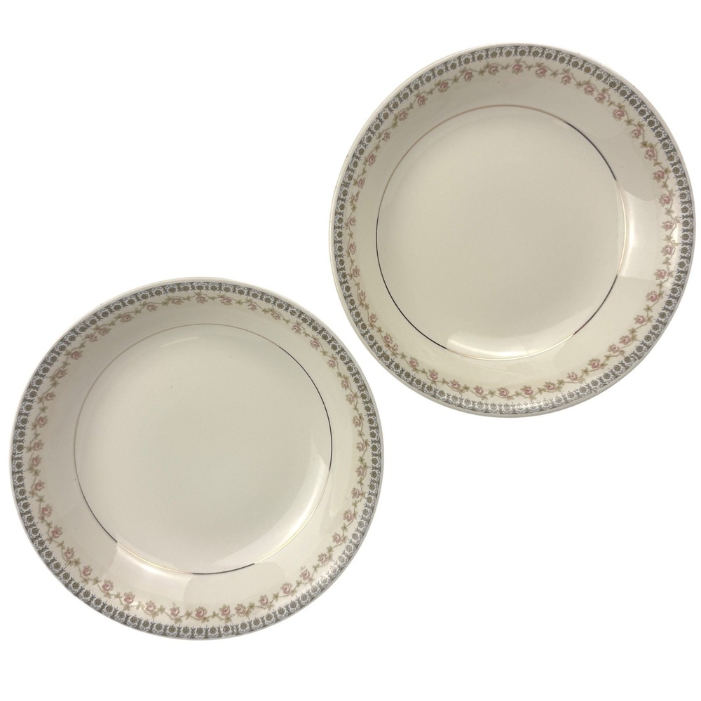 Vintage 1950s Rocket B Stetson Floral Deep Soup Plates 8" Set of 2 USA